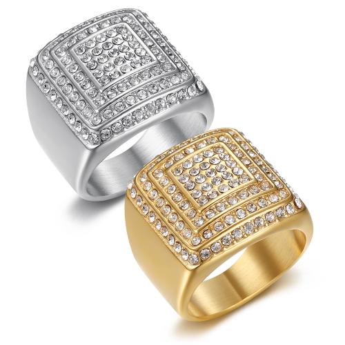 Acier inoxydable 304 bague, Motif géométrique, Placage, normes différentes pour le choix & pour homme & avec strass, plus de couleurs à choisir, Taille:7-13, Vendu par PC