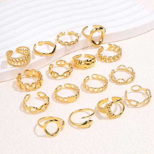 304 Stainless Steel Cuff Finger Ring, gold color plated, different styles for choice & for woman & with rhinestone & hollow, US Ring Size:6.5-8, Sold By PC