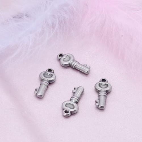 Stainless Steel Pendants, 304 Stainless Steel, Key, polished, DIY, original color, 21x9mm, 10PCs/Bag, Sold By Bag