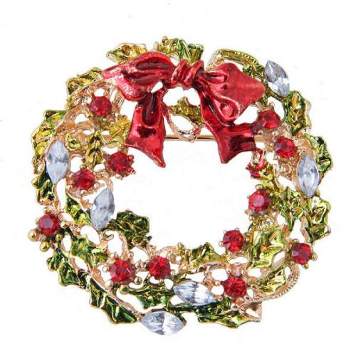 Christmas Brooches, Tibetan Style, Christmas Wreath, Christmas Design & Unisex & micro pave cubic zirconia, 43x43mm, Sold By PC