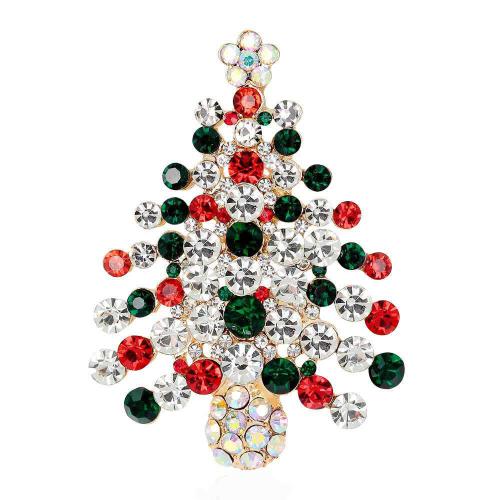 Broches de Navidad, aleación de zinc, Árbol de Navidad, Diseño de Navidad & unisexo & micro arcilla de zirconia cúbica, 57x41mm, Vendido por UD