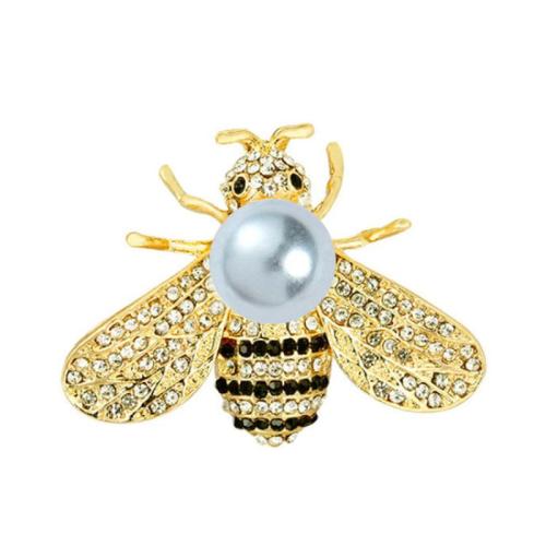 Christmas Brooches, Tibetan Style, with Plastic Pearl, Bee, Christmas Design & Unisex & micro pave cubic zirconia, more colors for choice, 39x31mm, Sold By PC