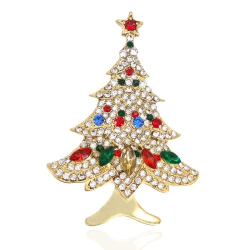 Broches de Navidad, aleación de zinc, Árbol de Navidad, Diseño de Navidad & unisexo & micro arcilla de zirconia cúbica, 39x56mm, Vendido por UD