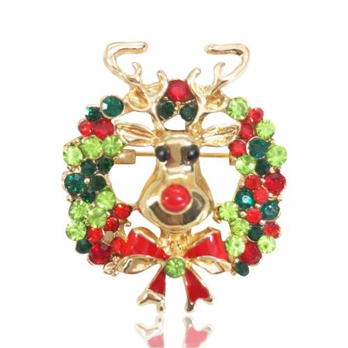 Christmas Brooches, Tibetan Style, Christmas Design & Unisex & micro pave cubic zirconia & enamel, 44x40mm, Sold By PC