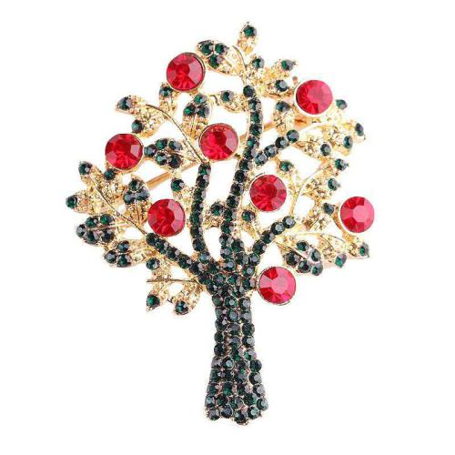 Christmas Brooches, Tibetan Style, Tree, Christmas Design & Unisex & micro pave cubic zirconia, 55x45mm, Sold By PC