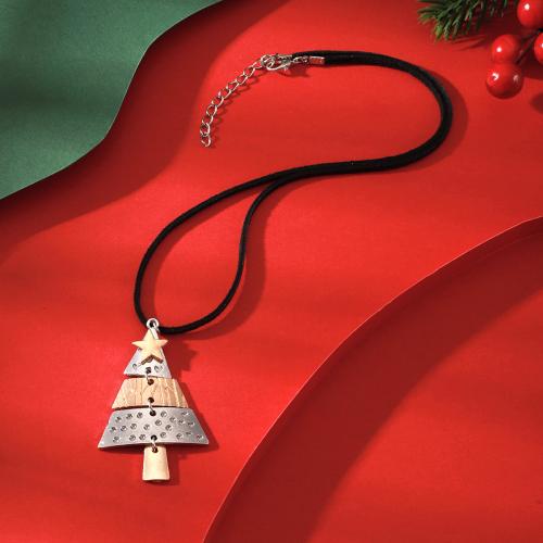 Collar de Aleación de Zinc, con cordón de cuero, con 5cm extender cadena, Árbol de Navidad, Diseño de Navidad & Joyería & unisexo & micro arcilla de zirconia cúbica, longitud:aproximado 45 cm, Vendido por UD