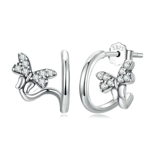 Pendientes de Micro Pavé de Zirconía Cúbica en Plata de Ley, Plata de ley 925, Joyería & micro arcilla de zirconia cúbica & para mujer, 10x10mm, Vendido por Par