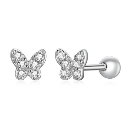 Pendientes de Micro Pavé de Zirconía Cúbica en Plata de Ley, Plata de ley 925, Mariposa, Joyería & micro arcilla de zirconia cúbica & para mujer, más colores para la opción, 4x5mm, Vendido por Par