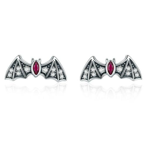 Pendientes de Micro Pavé de Zirconía Cúbica en Plata de Ley, Plata de ley 925, Bate, Joyería & micro arcilla de zirconia cúbica & para mujer, 6x14mm, Vendido por Par