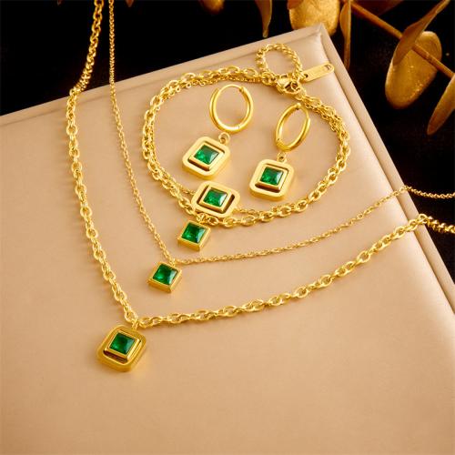 Rhinestone Stainless Steel Jewelry Set, 304 Stainless Steel, different styles for choice & for woman & with rhinestone, golden, Sold By PC