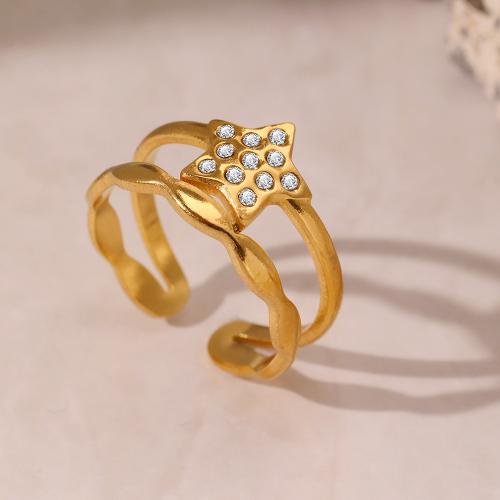 304 Stainless Steel Open Finger Ring, Star, fashion jewelry & Unisex & with rhinestone, more colors for choice, Sold By PC