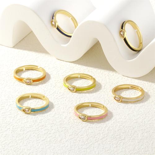 Brass Finger Ring, with Cubic Zirconia, gold color plated, Adjustable & fashion jewelry & for woman & enamel, more colors for choice, nickel, lead & cadmium free, Inner Diameter:Approx 17mm, Sold By PC