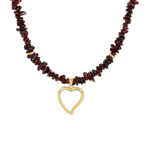 Collar de piedras preciosas joyas, granate, con metal, con 5cm extender cadena, Corazón, chapado en color dorado, Joyería & para mujer, longitud:aproximado 40 cm, Vendido por UD