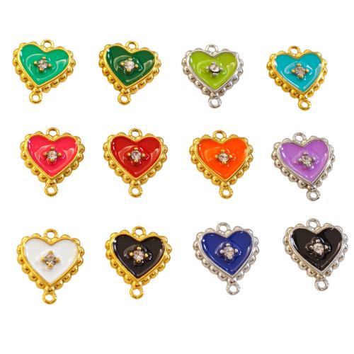 Stainless Steel Connector, 304 Stainless Steel, Heart, Vacuum Ion Plating, DIY & enamel & with rhinestone & 1/1 loop, more colors for choice, 10x12.50mm, Sold By PC