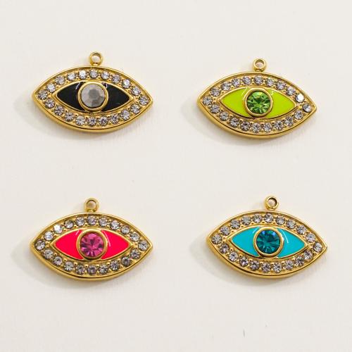 Evil Eye Pendants, 304 Stainless Steel, Vacuum Ion Plating, DIY & enamel & with rhinestone, more colors for choice, 16x11mm, Sold By PC