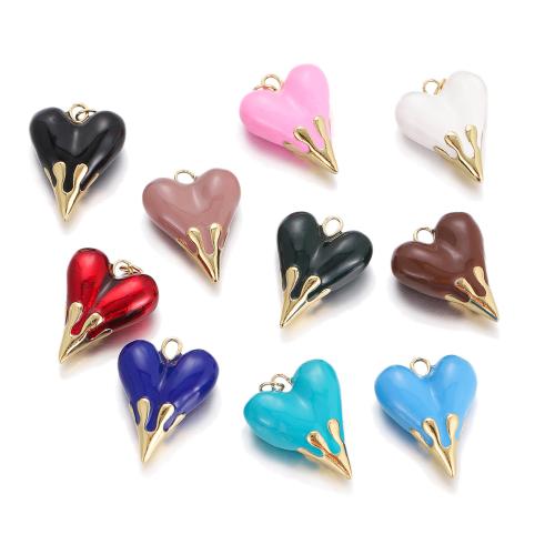 Pendentifs coeur en laiton, Placage de couleur d'or, DIY & émail, plus de couleurs à choisir, protéger l'environnement, sans nickel, plomb et cadmium, 19x28mm, Vendu par PC