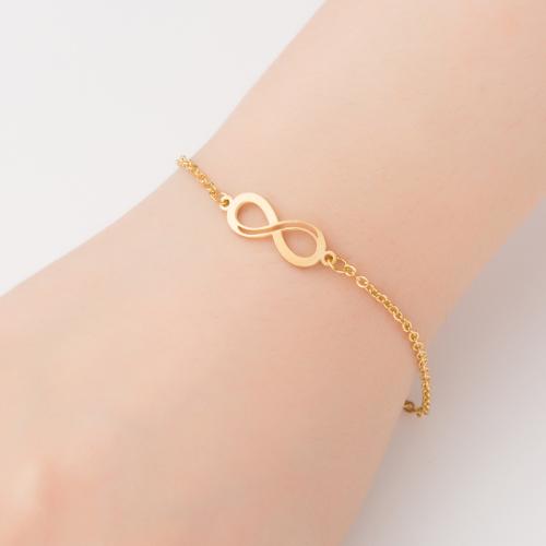 Stainless Steel Jewelry Bracelet, 304 Stainless Steel, Infinity, gold color plated, for woman, Length:14 cm, Sold By PC