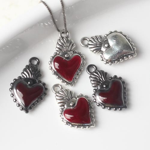 Tibetan Style Enamel Pendants, Heart, plated, DIY, more colors for choice, 20x13mm, 100PCs/Bag, Sold By Bag