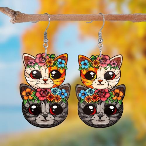 Acrílico Pendientes con Colgantes, Gato, Impresión, Diseño de Halloween & para mujer, Vendido por Par