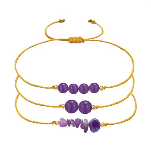 Bracelets de pierres précieuses, Pierre naturelle, avec Fil de coton & laiton, fait à la main, trois pièces & différents matériaux pour le choix & unisexe, Vendu par fixé