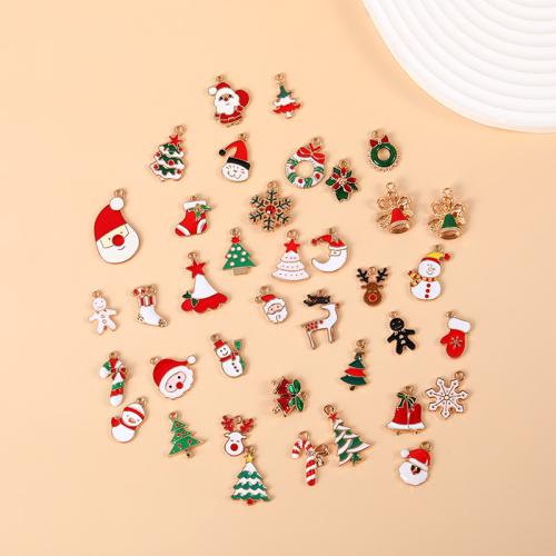 Pendentifs Noël en alliage de zinc, plaqué de couleur d'or KC, Conception de Noël & DIY & styles différents pour le choix & émail, 20PC/sac, Vendu par sac