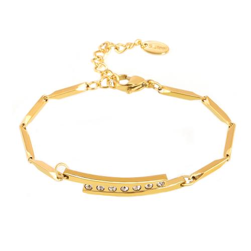 Pulsera de Acero Inoxidable, acero inoxidable 304, con 5cm extender cadena, chapado en oro de 18 K, Joyería & para mujer & con diamantes de imitación, longitud:aproximado 15 cm, Vendido por UD