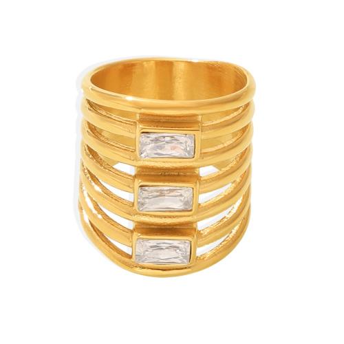 Bague en acier inoxydable zircons cubiques, Acier inoxydable 304, avec zircon cubique, Placage, multicouche & normes différentes pour le choix & pour femme, plus de couleurs à choisir, Vendu par PC