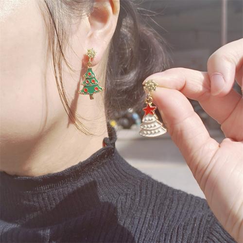 Pendientes de Navidad, aleación de zinc, chapado, diferentes estilos para la opción & micro arcilla de zirconia cúbica & para mujer & esmalte, más colores para la opción, Vendido por Par