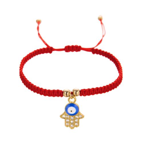 Bracelet Evil Eye bijoux, corde de cire, avec résine & alliage de zinc, fait à la main, styles différents pour le choix & pavé de micro zircon & pour femme & émail, plus de couleurs à choisir, Vendu par PC