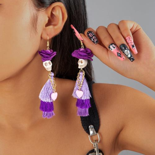 Tibetan Style Drop Earring, with Seedbead & Polyester & Resin & Plastic Pearl, Skull, plated, different styles for choice & for woman, more colors for choice, Sold By Pair