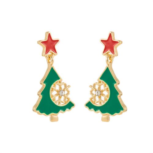 Christmas Earrings, Tibetan Style, with Plastic Pearl, plated, different styles for choice & for woman & enamel & with rhinestone, more colors for choice, Sold By Pair