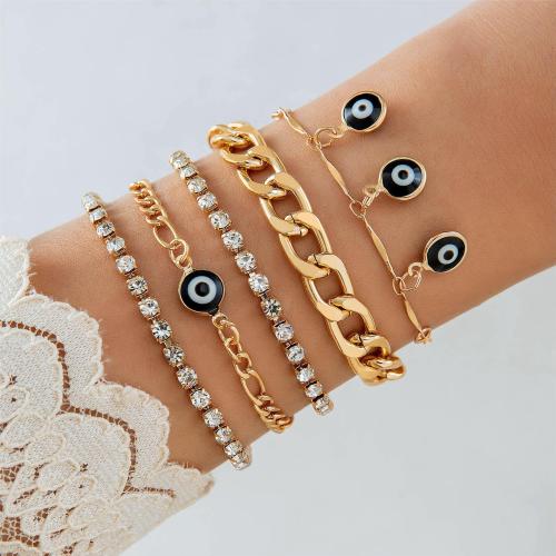 Evil Eye Jewelry Bracelet, Tibetan Style, with Polymer Clay & Wax Cord & Crystal & Plastic Pearl, with 5.5CM extender chain, plated, different styles for choice & micro pave cubic zirconia & for woman & enamel, more colors for choice, Length:Approx 17 cm, Sold By Set