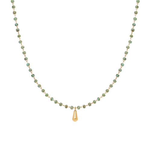 Collier d'acier titane, avec turquoise, avec 5CM chaînes de rallonge, Placage, pour femme, vert, Longueur:Environ 41 cm, Vendu par PC