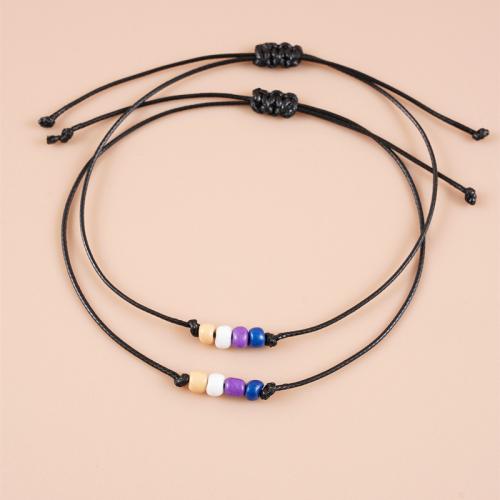 Moda crear pulseras de cordón de cera, con Seedbead, 2 piezas & para mujer, Negro, Vendido por Set