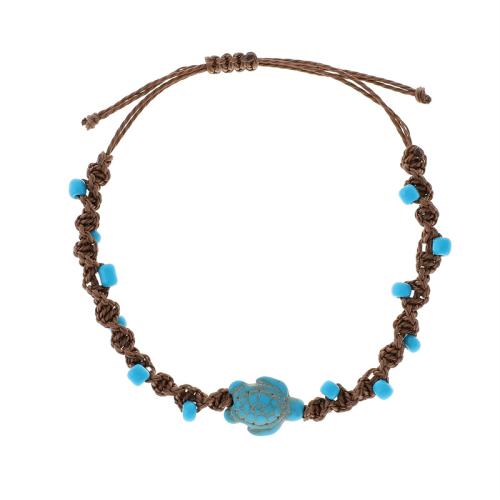 Fashion Create Wax Cord Bracelets, with Seedbead & turquoise, Bohemian style & for man, blue, Length:Approx 18-32 cm, Sold By PC