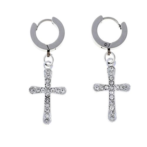 Acier inoxydable Levier Retour Earring, Acier inoxydable 304, pour femme & avec strass, argent, Vendu par paire