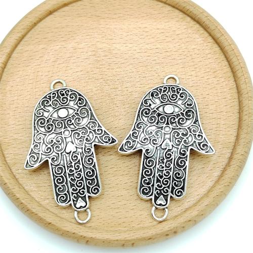 Tibetan Style Connector, Hamsa, antique silver color plated, DIY & 1/1 loop, 34x53mm, 100PCs/Bag, Sold By Bag