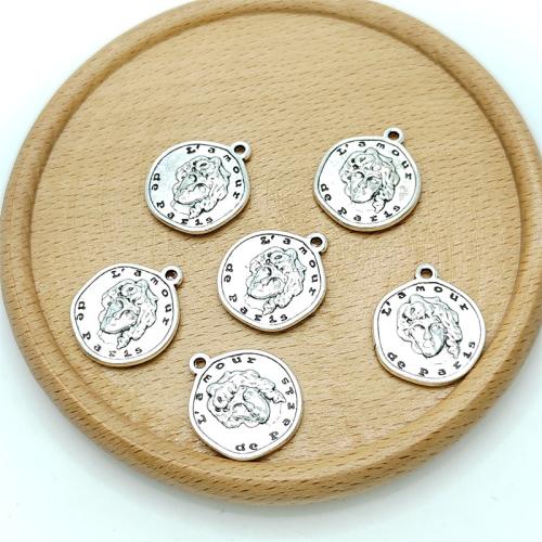 Pendentifs en alliage de zinc, Rond, Plaqué de couleur d'argent, DIY, 20x22mm, 100PC/sac, Vendu par sac