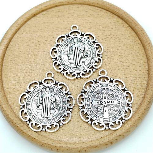 Pendentifs en alliage de zinc, Rond, Plaqué de couleur d'argent, DIY, 33x37mm, 100PC/sac, Vendu par sac