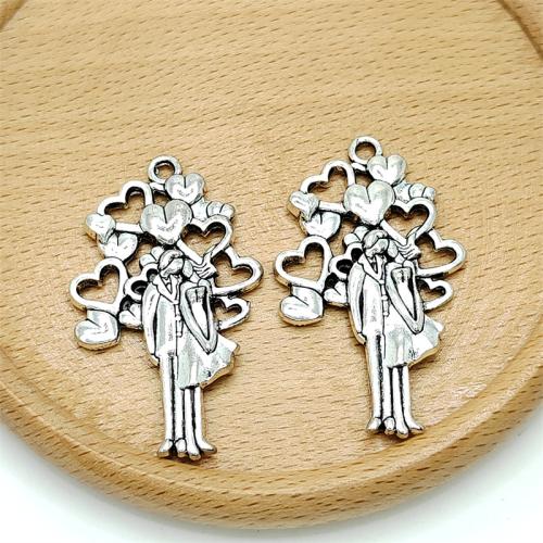 Pendentifs en alliage de zinc, Couple, Plaqué de couleur d'argent, DIY, 27x45mm, 100PC/sac, Vendu par sac