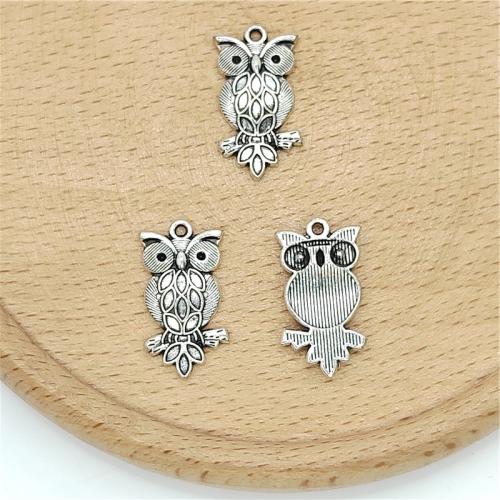 Pendentifs animaux en alliage de zinc, hibou, Plaqué de couleur d'argent, DIY, 11x21mm, 100PC/sac, Vendu par sac