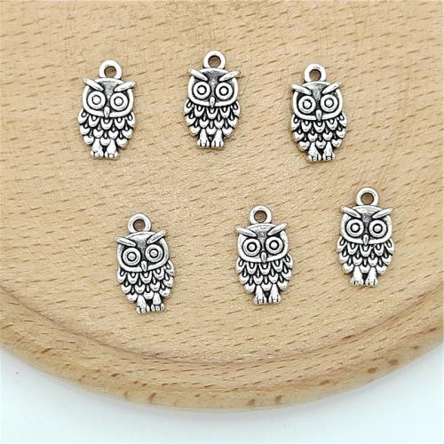 Tibetan Style Animal Pendants, Owl, antique silver color plated, DIY, 7x12mm, 100PCs/Bag, Sold By Bag