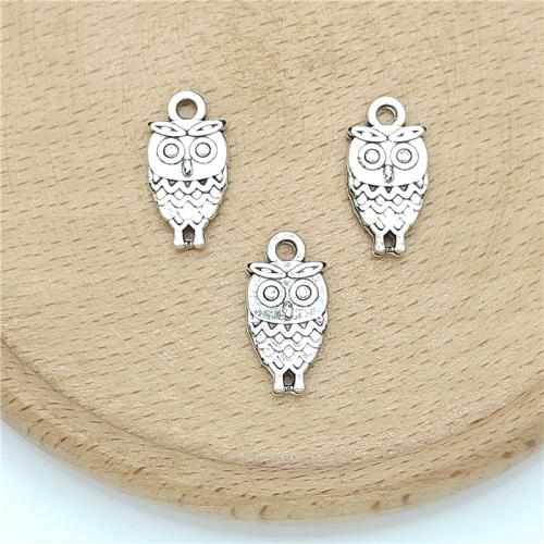 Pendentifs animaux en alliage de zinc, hibou, Plaqué de couleur d'argent, DIY, 10x17mm, 100PC/sac, Vendu par sac