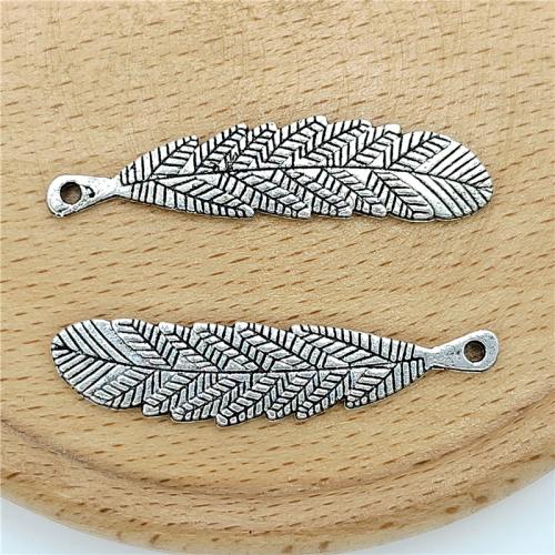 Tibetan Style Feather Pendants, antique silver color plated, DIY, 8x40mm, 100PCs/Bag, Sold By Bag