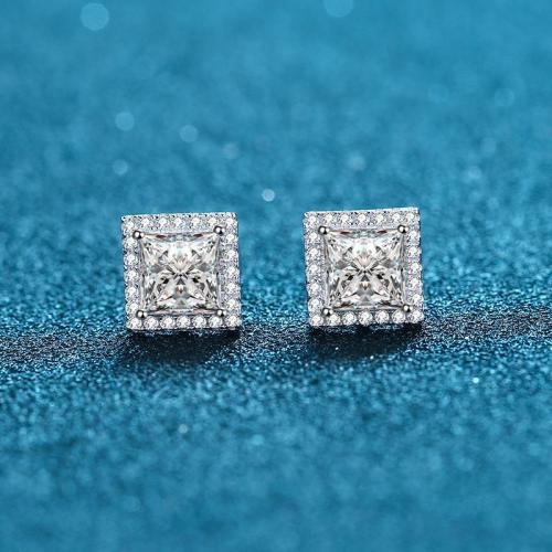 925 Sterling Silver Stud Earring, Square, different styles for choice & for woman, Sold By Pair