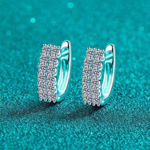 925 Sterling Silver Stud Earring, with Moissanite, fashion jewelry & for woman, 13x14mm, Sold By Pair