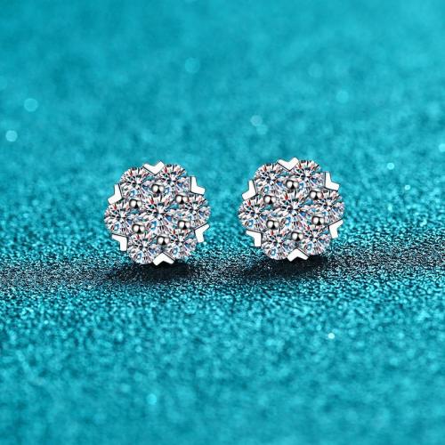 925 Sterling Silver Stud Earring, with Moissanite, Snowflake, different size for choice & for woman, Sold By Pair