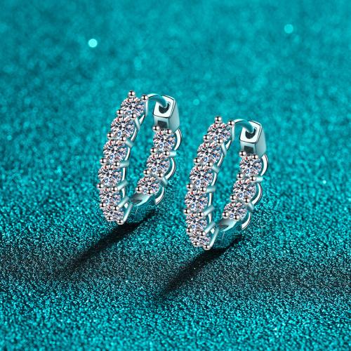 925 Sterling Silver Huggie Hoop Earring, with Moissanite, fashion jewelry & for woman, 15mm, Sold By Pair