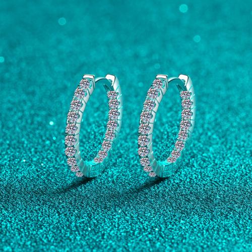 925 Sterling Silver Huggie Hoop Earring, with Moissanite, fashion jewelry & for woman, earring length 10-15mm, Sold By Pair