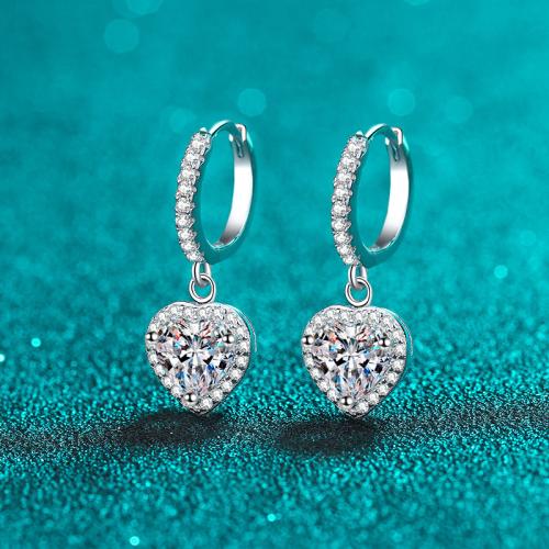 925 Sterling Silver Huggie Hoop Drop Earring, Heart, different styles for choice & for woman, earring length 15-22mm, Sold By Pair